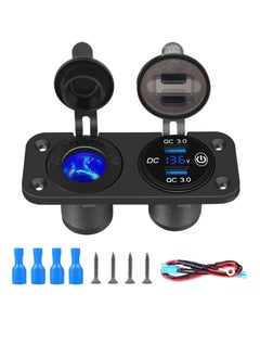 اشتري QC 3.0 Car USB for Charger Socket Cigarette Lighter Socket 12V/24V Power Outlet with LED Digital Voltmeter and Touch Switch for Car Boat Marine(Black) في الامارات