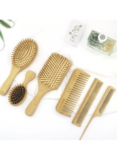 Buy 6Pcs Natural Bamboo Comb Set Wooden Massage Hair Brush with Wide Tooth Comb Grooming Comb for Women Men and Kids - Massage Scalp Comb in UAE