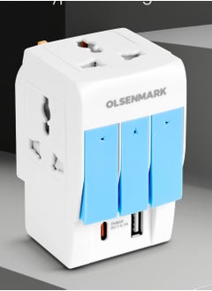 Buy Olsenmark 3-Way Multi Adaptor- OMES1890, Global Compatibility, 3-Way Socket, USB and Type-C Charging Ports, Compact and Portable Design in UAE