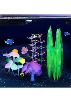 Buy 4 Pcs Glow Aquarium Decorations, Silicone Coral Lotus Leaf Anemone Seaweed Simulation Plant Glowing Effect for Fish Tank Decorations in UAE