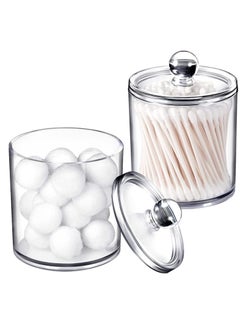 اشتري Bathroom Jars Qtip Holder, 2 Pack Apothecary Jar Clear Container Organizer Dispenser for Cotton Ball, Swab, Round Pads, Floss في السعودية