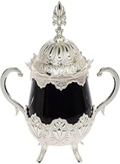 اشتري Silver Porcelain Black Sugar Bowl Premium Porcelain Sugar Bowl with Lid and Spoon, Silver Sugar Bowl, Premium Bar Accessories, Salt Pepper Bowls, Coffee Tea, Sugar Holder) Made in Istanbul Turkey في مصر