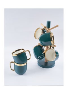 Buy A 6-piece tea mug set with a wooden holder hung from La Maya, green, 1678 GREEN in Egypt