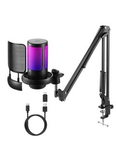 Buy Gaming Microphone USB Condenser Podcast Microphone with RGB Lighting PC Mic with Boom Arm, Pop Filter Compatible with windows, mac OS, Smartphones, PS4/PS5,Black in Saudi Arabia