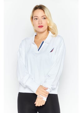 Buy Women Spread Collar Brand Logo Sweatshirt, White in Saudi Arabia