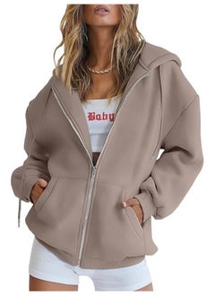 Buy Women's Cute Hoodies Girls Fall Jackets Oversized Sweatshirts Casual Drawstring Zipper Hoodies with Pockets in Saudi Arabia