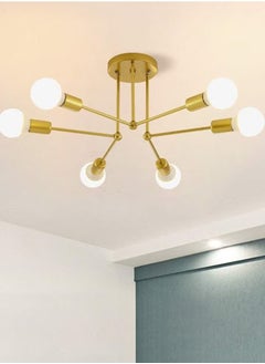 Buy Mid Century Sputnik Chandelier 6-Lights, Industrial Semi Flush Mount Ceiling Light Fixture, Black Modern Ceiling Lamp for Kitchen Farmhouse Dining Room Bedroom Foyer (Bulbs NOT Included) in Saudi Arabia