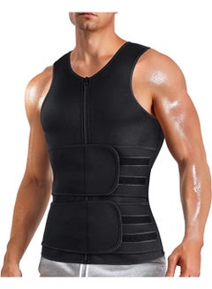 اشتري Sauna Vest for Men with Waist Trainer Zipper Neoprene Sauna Sweat Suit Tank Top Workout Waist Trimmer Vest في الامارات