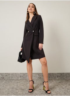 اشتري Solid Double Breasted Knee Length Blazer Dress في السعودية