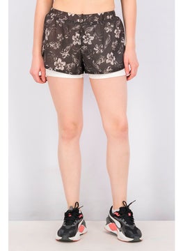 Buy Women Sports Fit Floral Print With Biker Lining Short, Black in Saudi Arabia