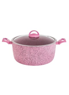 Buy Newflon Granit Cooking Pot With Glass Lid Size 30 cm Pink Color in Saudi Arabia