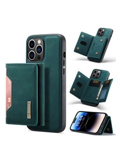 Buy Wallet Case for Apple iPhone 14 Pro, DG.MING Premium Leather Phone Case Back Cover Magnetic Detachable with Trifold Wallet Card Holder Pocket (Green) in UAE