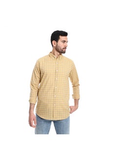 Buy Windowpane Pattern Buttons Down Closure Shirt - Mustard & Beige in Egypt