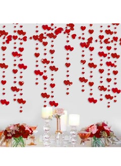 Buy Red Heart Garland Metallic Glitter Hanging Streamer Banner for Anniversary Mother's Engagement Wedding Bridal Shower Bachelorette Hen Supplies in Saudi Arabia