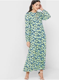 Buy Keyhole Neck Floral Print Dress in Saudi Arabia