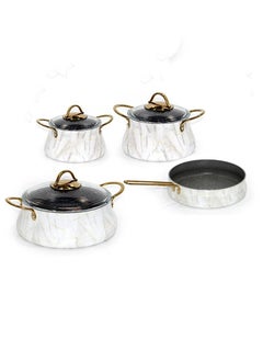 Buy Perfectly Designed Aluminum Cookware Pots And Pans Set Of 7 Pieces Marble White/Gold in Saudi Arabia