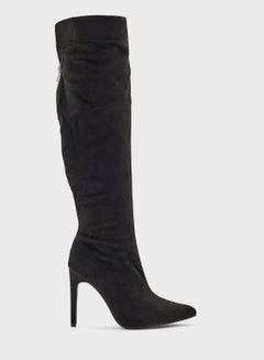 Buy Pointed Faux Suede Knee High Boot in UAE