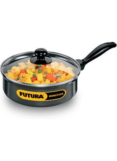 Buy Futura Nonstick Curry Pan Saute Pan 2 Litre 20 cm 3.25 mm with Glass Lid Black in UAE