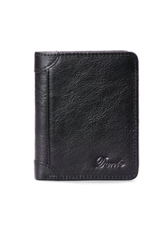 Buy Men's Wallet First-layer Cowhide Anti-theft Card Swiping RFID Genuine Leather Wallet Retro Black in Saudi Arabia