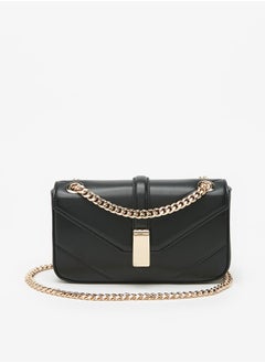 Buy Women's Solid Crossbody Bag with Chain Strap and Flap Closure in Saudi Arabia