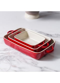 اشتري Serax Stoneware 3-Piece Rectangular Baking Dish Set Baking Set For Cooking Cake Dinner Kitchen 22X13.5X5.5, 29.5X17.7X6.3, 38X21X6CM في الامارات