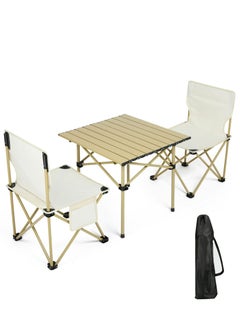 Buy Folding Camping Table and Chairs Set,Portable Picnic Table with 2 Foldable Chairs, Aluminum Roll-up Camp Table with Storage Bag For Outdoor BBQ,Cooking,Party, Beach in Saudi Arabia