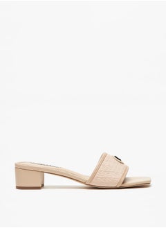 Buy Women's Solid Slip-On Sandals with Block Heels and Metallic Accent in UAE