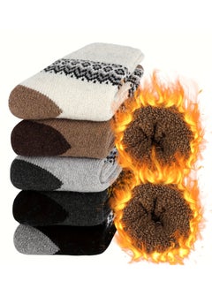 Buy 5 Pairs Of Warm Merino Wool Crew Socks For Men Warm Breathable Crew Mens Socks Thick Winter Wool Hiking Socks Ideal For Winter Outdoor Activities Hiking Trekking Camping And Fishing in Saudi Arabia