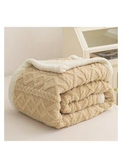 Buy Jacquard Sherpa Blanket Single Size Faux Fur Bed Blanket 160x220cm Flannel Fleece Reversible Blanket Warm and Plush Throw Blanket Beige in UAE