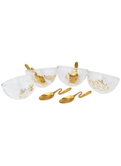 Buy 8 pieces Dessert Set - 4 Glass, 4 Stainless Steel Spoon in UAE