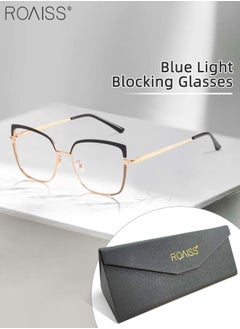 اشتري Women's Blue Light Blocking Glasses Blue Light Filter Computer Reading Gaming TV Phones Square Eyeglasses Fashion Anti Eyestrain Headache Eyewear Black Gold 53mm في السعودية