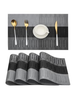 Buy Placemats, Heat Resistant Washable Placemats Non Slip Vinyl Woven Kitchen Table Mats Stain Resistant Placemats Wipeable PVC Table Dining Table Durable Crossweave Woven Kitchen (Mats Set of 4 Black) in Saudi Arabia