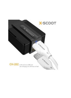 اشتري Two USB Port X-Scoot CH-202 Charger Cable Fast Charge 2.1A Cable/Type-c - Black في مصر