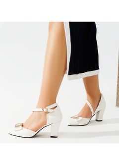 Buy Shoes Heels Leather  With A Trinket F-14 - White in Egypt