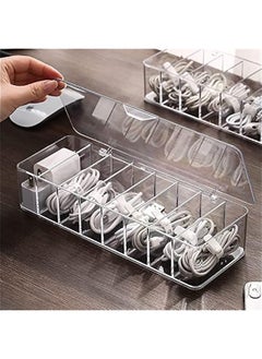 اشتري Data Cable Organizer Storage Box With Lid Electronic cables Organizer Box Transparent Charger Cable Organiser Desk Accessories Storage Organizer Cable Management Tidy With 10 Cable Ties Straps في السعودية