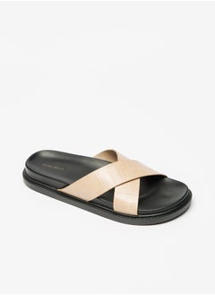 Buy Women Textured Slip-On Cross Strap Sandals in Saudi Arabia