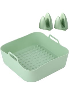 Buy Light Green Air Fryer Silicone Pot with Gloves, Reusable Easy Cleaning Air Fryer Liner, Square Silicone for Air Fryer Basket(9in, 22cm) in UAE