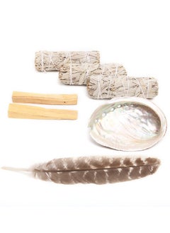 Buy Home Cleansing And Smudging Kit With White Sage, Palo Santo, Abalone Smudge Feather And Guide - Smudge Kit With Sage Smudge Sticks Incense Gifts in UAE