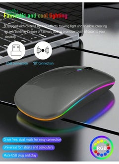 Buy Portable Silent Wireless Mouse Compatible With Laptop And Tablet, Dual Mode Wireless Mouse, Silent Office 7-Color RGB Backlit Battery-Operated Wireless Mouse in UAE