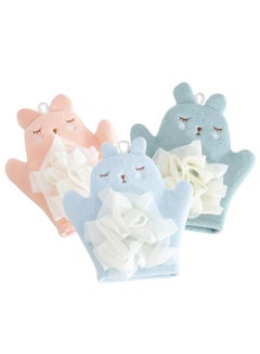 Buy 3 Pcs Bath Sponge for Kids Cute Animal Shower Bathing Mitt Loofah Soft Wash Sponge Body Scrub for Baby Toddler in Saudi Arabia