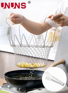 Buy Foldable Fry Basket with Clip - 304 Stainless Steel - Multi-Function Cooking Tool Cooking Basket, Flexible Kitchen Tool for Fried Food, Washing Fruits, Vegetables in UAE