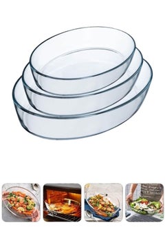 Buy Set Of 3 Pc Oval Glass Bar For Oven, Horn Plate For Calorie Resistant Microbial 3 Pc (1.5L - 2L - 3L) Transparent in Egypt