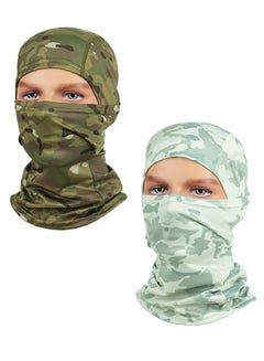 Buy 2 Pcs Balaclava Uv Protection Full Face Sunscreen Mask, Omnidirectional Covering Ice Silk Polyester Breathable Camouflage Sunscreen Shawl Face Covering, Lightweight Sports Protection Cover (Green) in Saudi Arabia