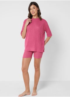 Buy Ribbed Top And Shorts Set in UAE