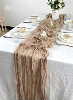 اشتري Translucent Table Runner Chessian Tablecloth for Wedding Reception Bridal Shower Party Decoration Table Centerpiece 90*340CM khaki في الامارات