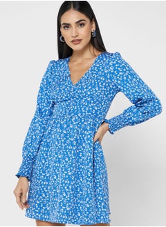 Buy Cuff Sleeve Printed Dress in Saudi Arabia