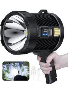 Buy Rechargeable Spotlight 100000 Lumens Led Spot Lights Handheld Large Flashlight Super Bright Outdoor Solar Spotlights Searchlight with Cob Light 6 Modes IPX5 Waterproof in UAE