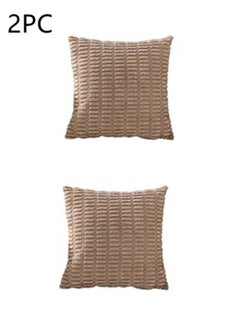 Buy 2-Piece Home Decorative Pillow Covers Striped Corduroy Throw Pillow Cover Brown 45x45 Centimeter in UAE