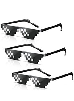 اشتري 3 Pairs Thug life Sunglasses Pixel Sunglasses, Cool Thug Glasses Plastic Pixel Sunglasses, Party Accessories for Kids Adults, Black في الامارات