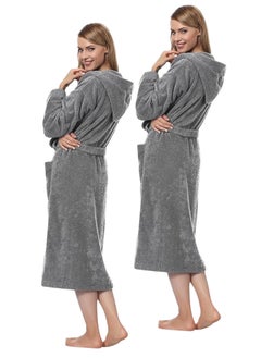 اشتري 2 Pieces Grey Color Ultra Absorbent Terryd Bathrobe XL Size في الامارات